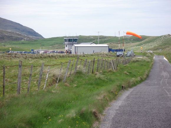 Terminal amongst the dunes - windsock indicates to stay off the beach as a plane needs it!