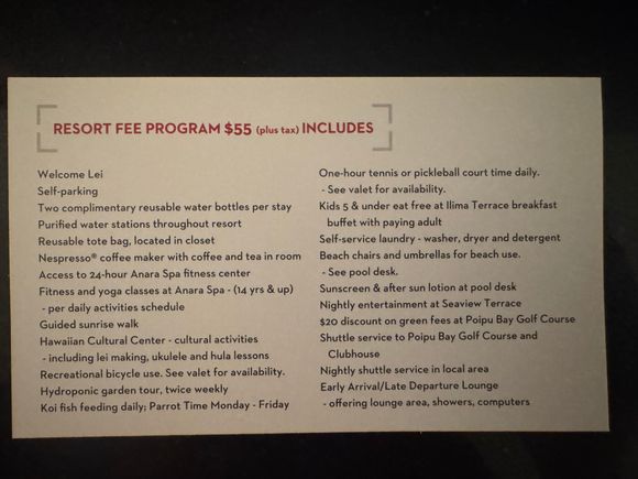 Resort Fee Inclusions 