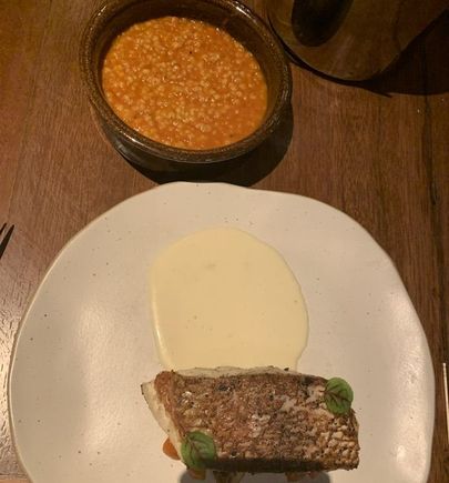 Snapper Soubise, with very al dente tomato risotto 