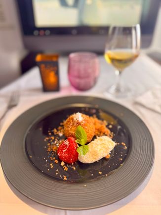 Warm strawberry topfen dumplings mascarpone cream and crumble

This was interesting - 8/10