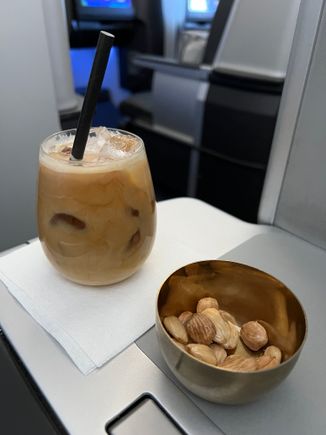 Iced cappuccino and nuts … the coating on the nuts was a little bitter.