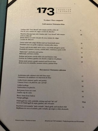 Dinner menu