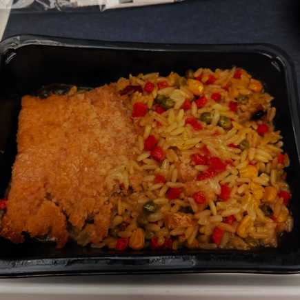 Poultry Schnitzel, Rice and Peas & Carrots
