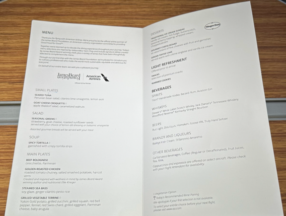 Printed menu.