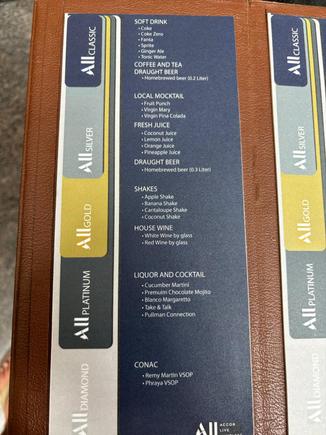 Pullman Khon Kaen Accor Drinks List