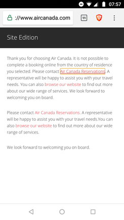 Aircanada.com is locking me out completely. Even when I don't even want to book a flight.