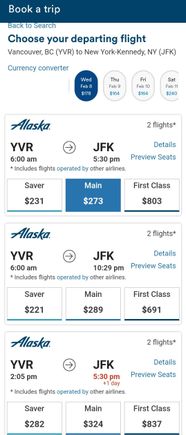 YVR-SEA-JFK - Cheapest nonrefundable fares.