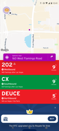 Northbound CX bus go to Fremont st using the expressway, southbound goes to LAS T1 and T3