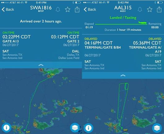 DFW-SAT with same scheduled departure times, within 15 minutes, fortunately I bailed to SWA and AA rolled in over 5 hours later.