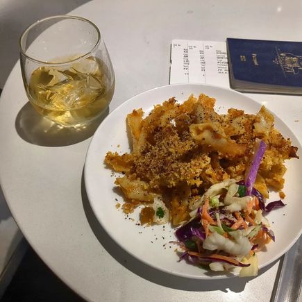 Jameson's on the rocks, the pasta and some salad just to please Mrs E 