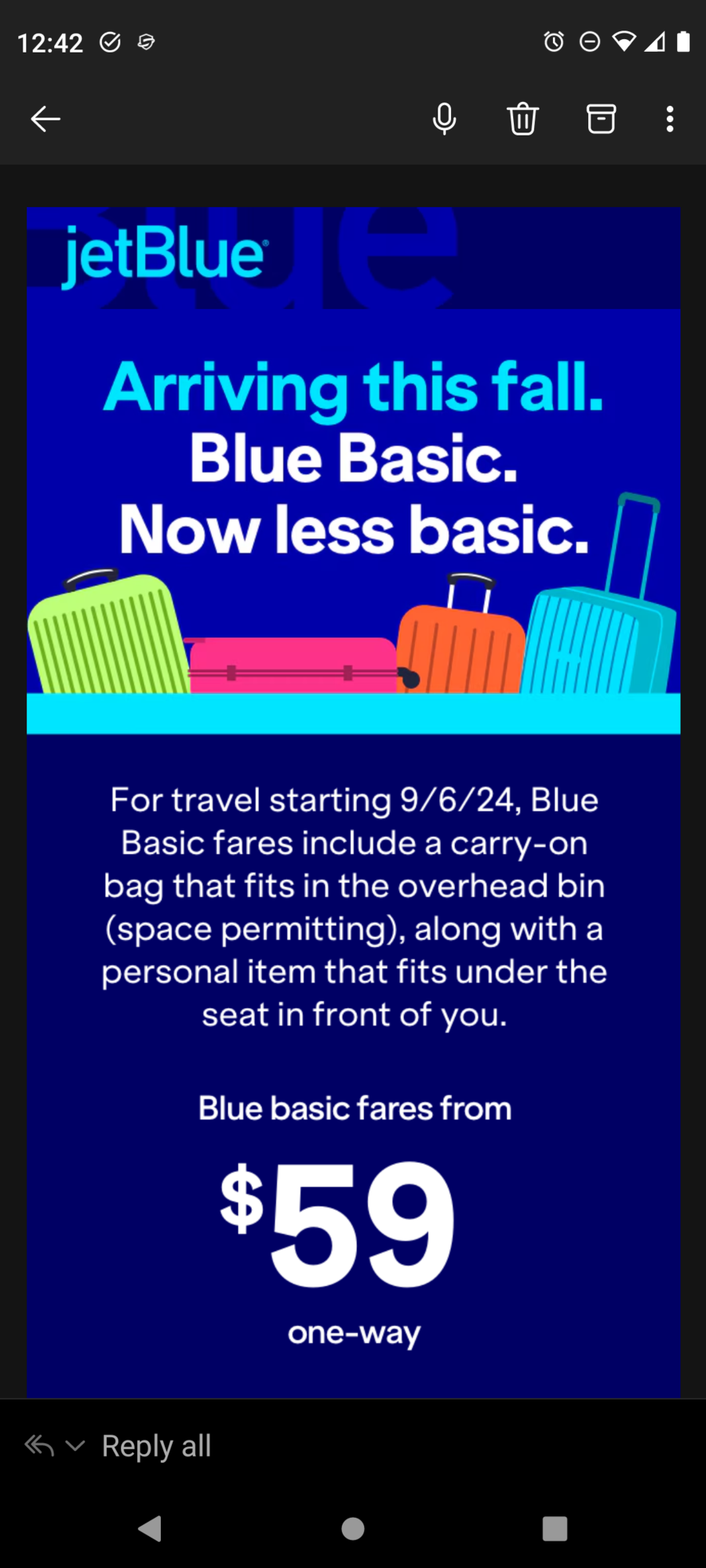 Blue Basic fares to allow free carryon starting in September