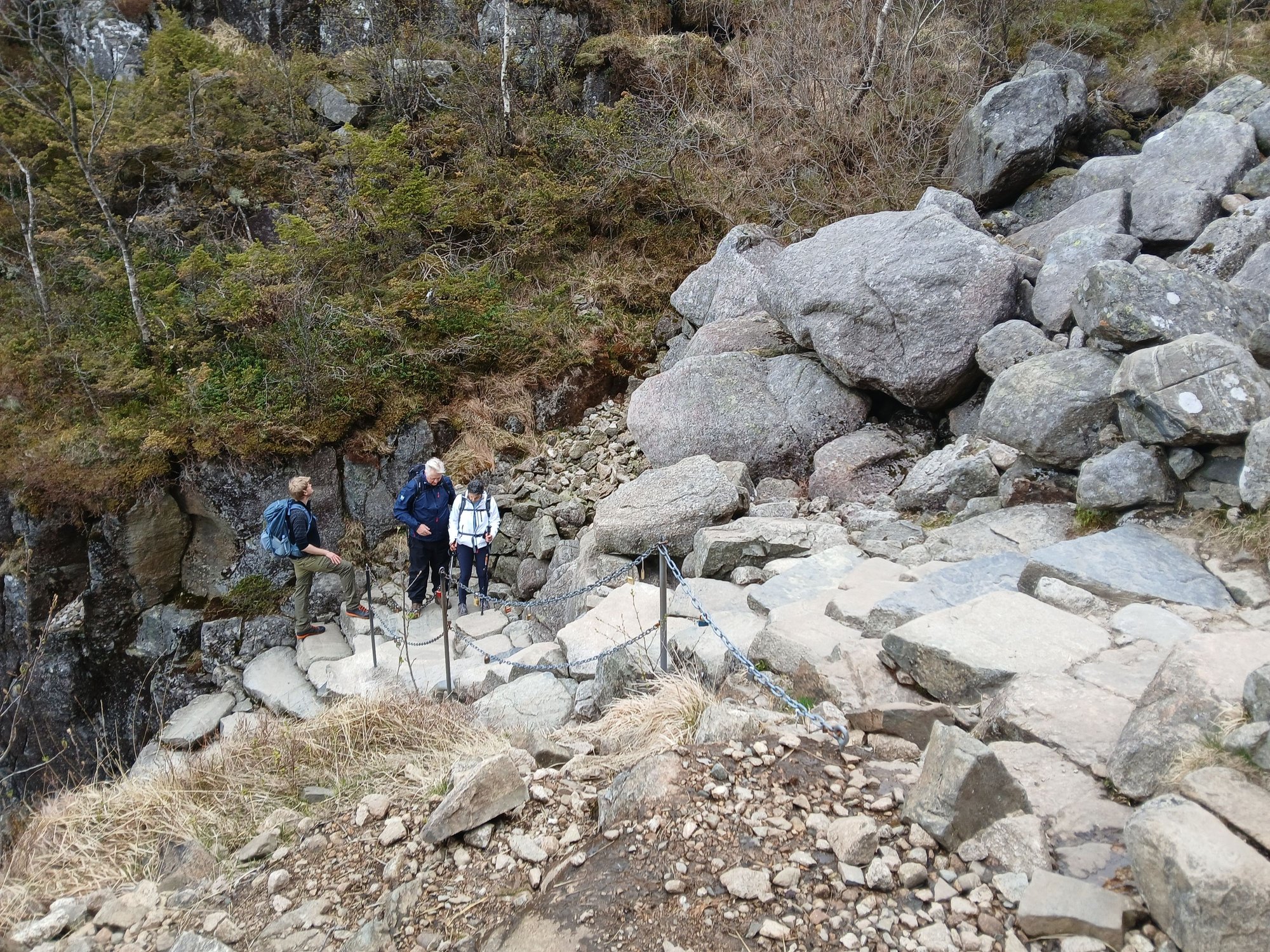 Steep sections, with chains
