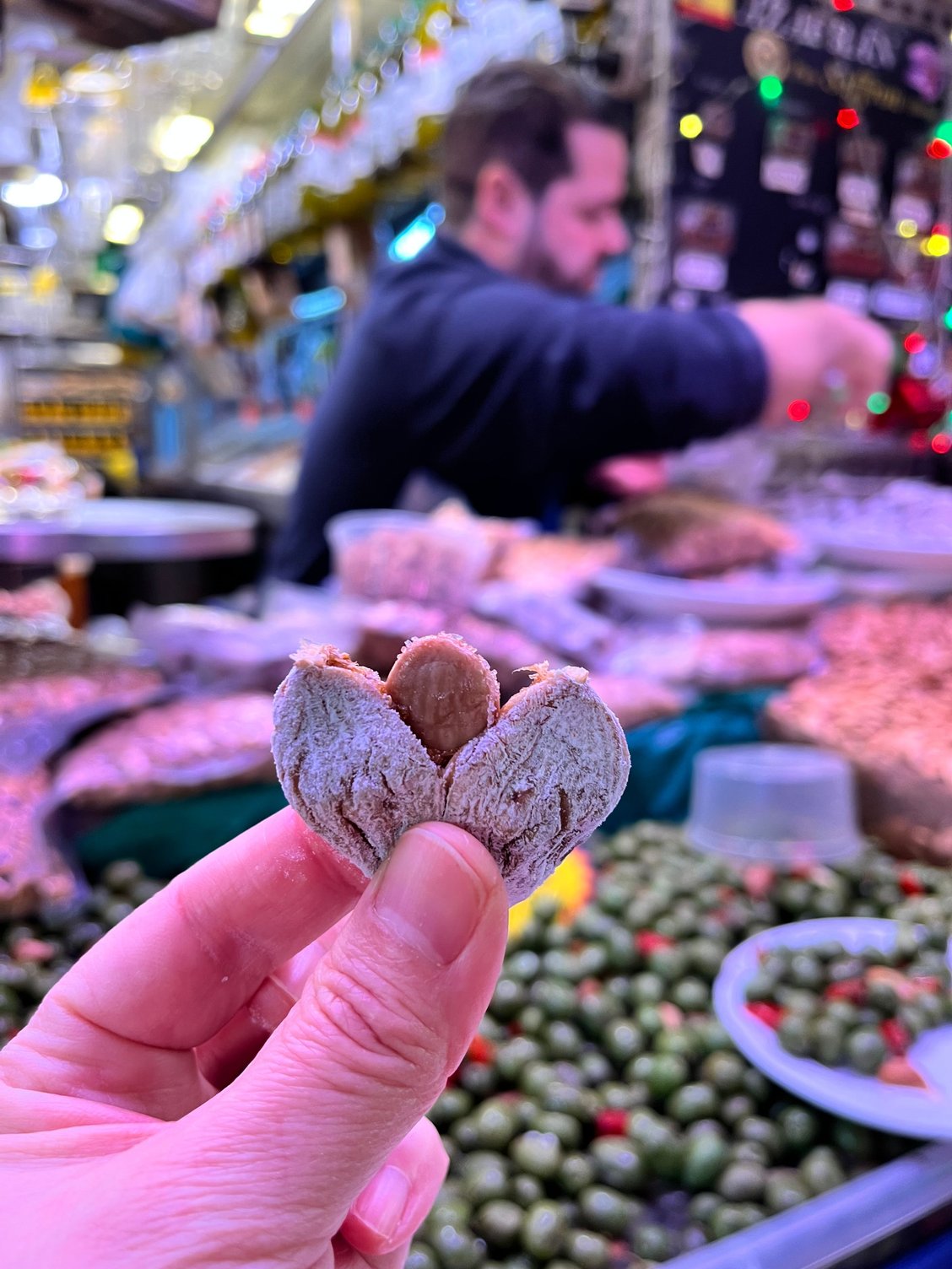 heart-shaped dried fig stuffed with almond