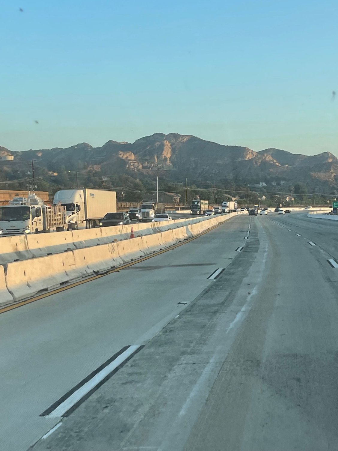 A rare shot, no traffic on the road ahead of us.  Lot's coming into LA