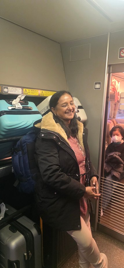 Poornima, managing a smile and keeping her morale high after losing her passport and everything thatbshe was carrying including money and phone.