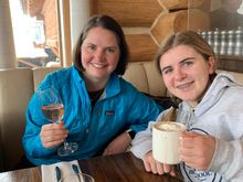 Lunch break. We had sweet potato fries and tater tots for lunch, plus champagne and hot chocolate. (As one does.)