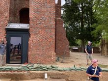 historic Jamestowne archeological tour with church tower in the back