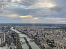 Overcast but no rain on top of Eiffel Tower 