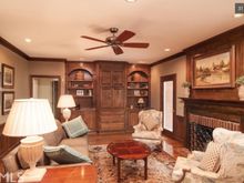 
Family room, very cozy, with two French doors to screened porch