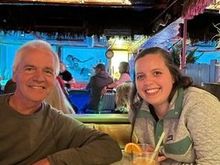 My dad and niece with a mermaid behind them. My dad is doing better. Still gets tired easily. 