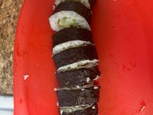 Unagi (eel) and cucumber sushi. I found frozen eel at the local Asian market. So tasty,.