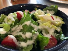 I usually don’t post salads but the lettuce was so crisp and fresh I could not resist.  That is homemade ranch dressing on it: I  put it in a squeeze bottle with a very narrow neck so it drizzles instead of pours. 