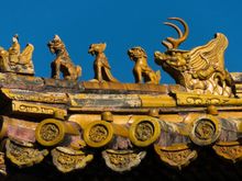 Yellow roof guardian mythical beasts.