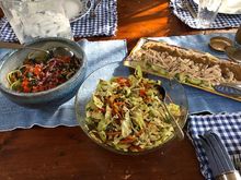 Zucchini noodle salad, Asian Slaw and Bon Bon Chicken