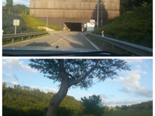 Entrance to the 7 km long Maurice Lemaire tunnel through Vosges Mountains. Great feat of engineering.

Winding mountain road after we crossed the tunnel.

