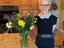 While Joyce was busy getting her 10,000 steps this morning, I snuck out of the house to grab this bouquet from a local grocery store, along with a card, so she would see them upon her return. 

Percy I have no idea how you knew today was her birthday. You are something else! Very thoughtful as usual. 

I am taking her out to dinner shortly at a new restaurant which features seafood. Looking forward to it! But no time to hit the jewelry first, darn it!