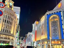 Nighttime view of the Seiko House Ginza Clock Tower
