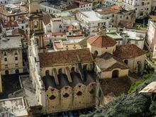 Soon, one gets a great view of the church S. Trophimena down below. That is at the lookout called Mortella, which oddly enough is by some myrtle trees.