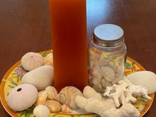 Same friend and I made this candle to go with the shells. Mr. Gruezi gave me the dish. 