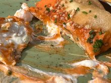 The delectable stuffing oozes out of the thin pastry...this was one fantastic dish.  From the printed menu at AZOTEA EL PALMAR, near Vejer de la Frontera