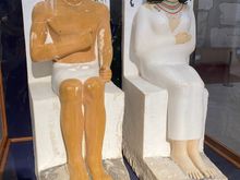 seated statues of Rahotep and Nofret, Sneferu’s son and consort
