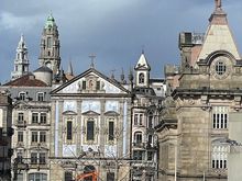 After the cathedral, we walked toward the train station, Sao Bento - noted for the tile work in the front lobby. What was cropped from this photo is some of the massive amount of construction in central Porto in conjunction with building a new metro line (you can see a large backhoe).  