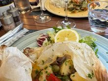 My baked sea bass and vegetables at Muro Frari