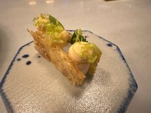 MONT BAR’s creative Catalan “mar i muntanya,” or sea and mountain combined in one dish.  This is warm squid sandwiched between impossibly crackly chicken skin