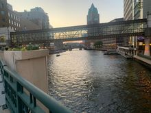 View of Riverwalk my first night that was my first moment in Milwaukee where I thought:  “OK, this is pretty cool!”