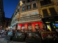Happy diners, beautiful buildings