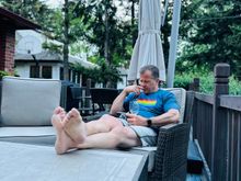 Happy Father’s Day tomorrow. Nate watching the last basketball game on his phone. 