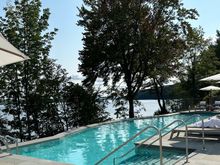 The pool looks right over this serene lake. 