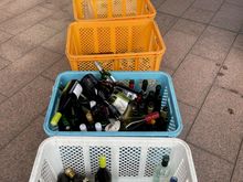 I was walking past a fairly large apartment complex, this is about 7AM and I see an older gentleman come out and drop two wine bottles in these bins.  Must be recycle day, or maybe this is the Kanazawa Playboy Club.