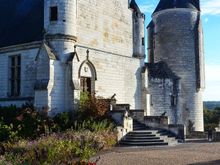 The lane shown in the previous picture is part of the absolutely essential Medieval City, an upper area that is the highlight of any Loches visit. So calm. So interesting. So tastefully preserved. A tiny community still resides up there. Shown here is the Loches Chateau, best appreciated from the outside with an art brush or camera or sketchpad or musical conveyor in hand. Dog enthusiasts will find historic stone canine sculpture on its periphery.