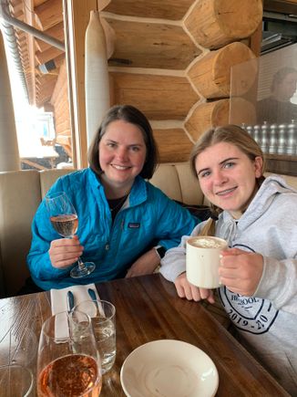 Lunch break. We had sweet potato fries and tater tots for lunch, plus champagne and hot chocolate. (As one does.)