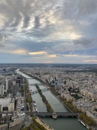 Overcast but no rain on top of Eiffel Tower 