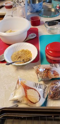 Today getting ingredients ready for Thimble Cookies and Nut Meringue Snacks and then Shortbread Cookies.