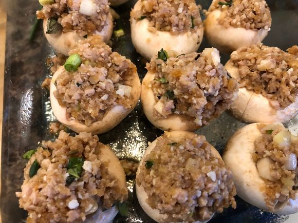 
Life isn’t too short to stuff mushrooms when they are super delish.  These are ready to go in the oven, we are eating later tonight.   