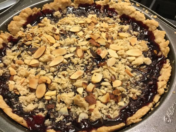 
Not a very nice looking crust but it was very crisp and had a surprisingly good flavor.  It did not taste of oil at all.  I think I might add a bit more sugar to a dessert crust, and perhaps make it with coconut oil. 