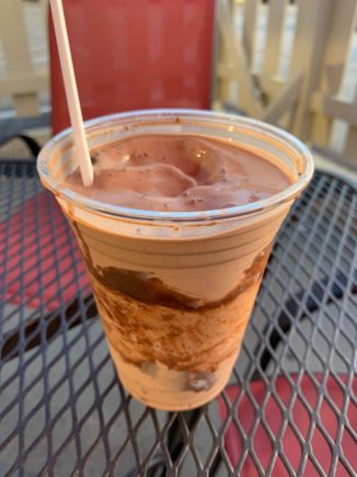 My dessert: Chocolate Overload with fudge, brownie bits and chocolate shell! Fantastic!